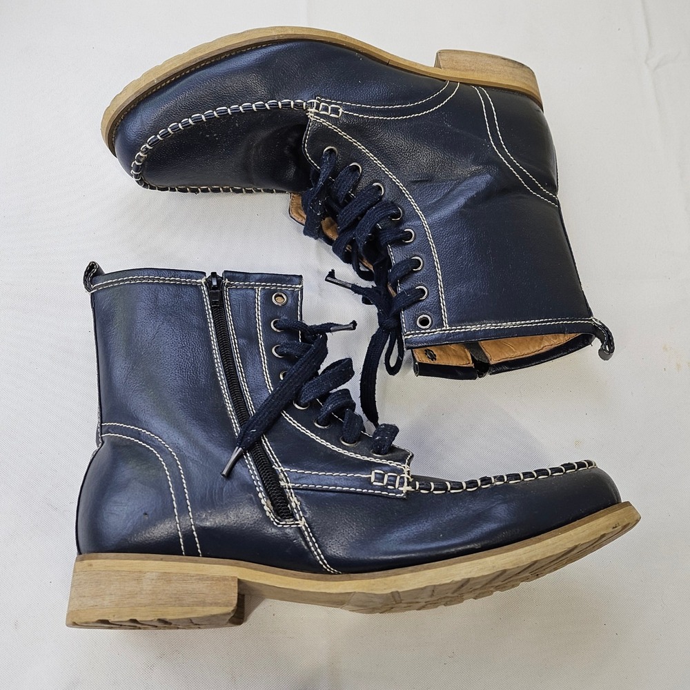 Faranzi Mens Navy Blue Leather Moc Toe Lace Up Side Zip Ankle Boots FB4520-40 11 - Picture 3 of 14